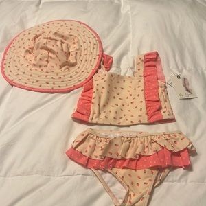 Jessica Simpson 24m baby girl toddler bikini with sun hat. NWT